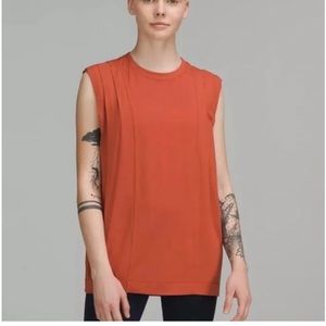 Lululemon Modal Pleated Shoulder Muscle Tank Top Red Rock Shirt Relaxed Orange